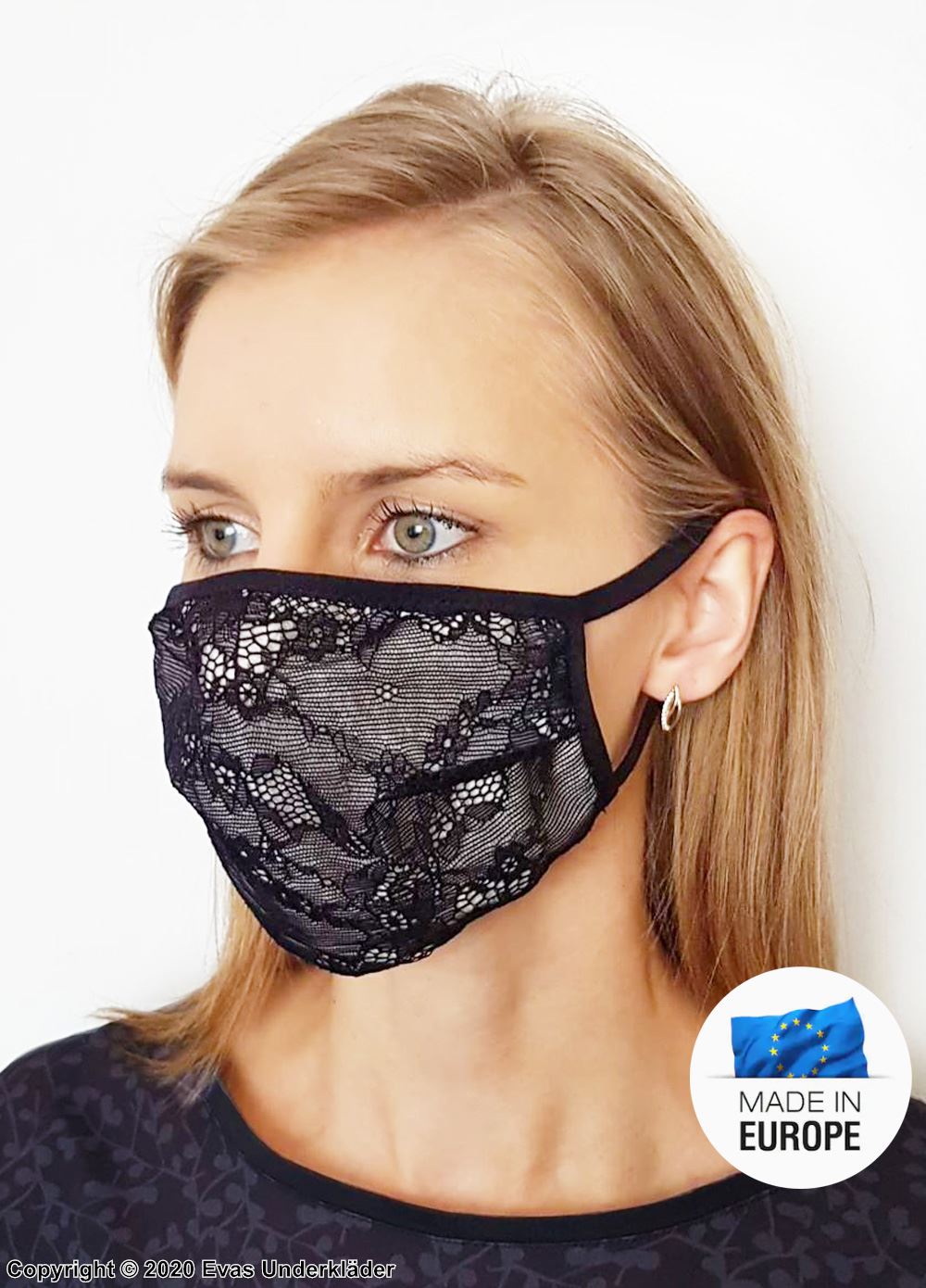 Face mask / mouth cover, silver ions, lace overlay, double layer